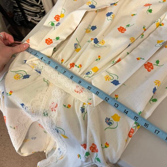 Vintage 70s Handmade Cream Floral Prairie Boho Bell Sleeve Maxi Dress Size Small - Picture 10 of 12